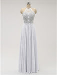 Top Lace Halter Chiffon Floor Length Bridesmaid Dresses