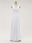 Unique A-line V Neck Chiffon Floor Length Bridesmaid Dresses