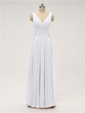 Unique A-line V Neck Chiffon Floor Length Bridesmaid Dresses