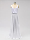 Two Pieces A-line V Neck Floor Length Bridesmaid Dresses