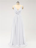 A-line Spaghetti Straps V Neck Chiffon Floor Length Bridesmaid Dresses