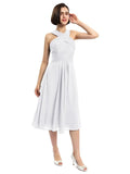 A-line Sleeveless Criss-cross Halter Tea-length Bridesmaid Dresses