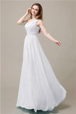 One-Shoulder A-line Beaded Chiffon Floor-Length Bridesmaid Dresses