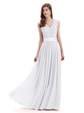 Elegant A-Line V-Neck Lace Chiffon Long Bridesmaid Dresses