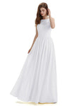 A-Line Round Neck Lace Pleats Floor Length Bridesmaid Dresses