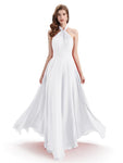 A-Line Cross Neck Pleats Chiffon Long Bridesmaid Dresses