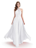 A-Line Cross Neck Pleats Chiffon Long Bridesmaid Dresses