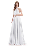 Simple A-Line High Neck Pleats Chiffon Floor Length Bridesmaid Dresses