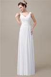 Spaghetti Strap A-line Simple Chiffon Floor-Length Long Bridesmaid Dresses