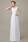 Simple A-line Chiffon V-Neck Floor-Length Long Bridesmaid Dresses