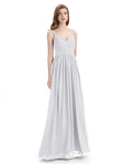 Spaghetti Straps Chiffon A-line Sleeveless V-neck Floor-Length Bridesmaid Dresses