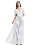 Chiffon A-line Short Sleeves Elegant Floor-Length Bridesmaid Dresses