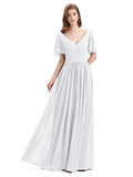 Chiffon A-line Short Sleeves Elegant Floor-Length Bridesmaid Dresses