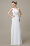 Simple A-line Chiffon One Shoulder Floor-Length Long Bridesmaid Dresses.