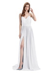 Spaghetti Straps A-line Chiffon Side Slit Long Bridesmaid Dresses