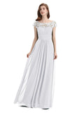 Elegant A-line Short Sleeve  Floor-Length Bridesmaid Dresses