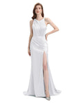 V-neck Sleeveless Split Side Floor-Length Bridesmaid Dresses