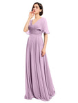 A-line V-neck Cap Sleeves Sleeves Chiffon Long Bridesmaid Dresses