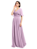 A-line V-neck Cap Sleeves Sleeves Chiffon Long Bridesmaid Dresses