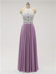 Top Lace Halter Chiffon Floor Length Bridesmaid Dresses