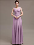 Simple V-Neck Pleats Chiffon Long Bridesmaid Dresses