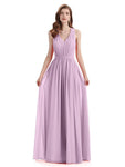 A-Line Sleeveless Pleats Chiffon Cheap Long Bridesmaid Dresses