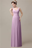 Spaghetti Strap A-line Simple Chiffon Floor-Length Long Bridesmaid Dresses