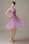 A-line Chiffon V-Neck Knee-Length Short Bridesmaid Dresses