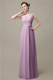 Simple A-line Chiffon V-Neck Floor-Length Long Bridesmaid Dresses