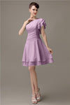 Popular A-line Chiffon One Shoulder Ruffle Sleeves Short Bridesmaid Dresses