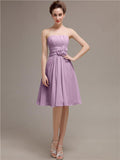 Pretty Strapless Flower Belt A-line Knee-Length Bridesmaid Dresses