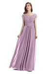 Elegant A-line Short Sleeve  Floor-Length Bridesmaid Dresses