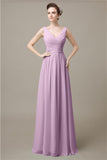 V-Neck Chiffon A-line Floor-Length Bridesmaid Dresses