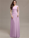 Chiffon A-line One-Shoulder Sleeveless Floor-Length Bridesmaid Dresses