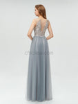 Popular Lace Top A-line Sleeveless Tulle Elegant Bridesmaid Dresses, YKX006