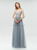 Popular Lace Top A-line Sleeveless Tulle Elegant Bridesmaid Dresses, YKX006