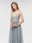 Popular Lace Top A-line Sleeveless Tulle Elegant Bridesmaid Dresses, YKX006