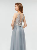 Popular Lace Top A-line Sleeveless Tulle Elegant Bridesmaid Dresses, YKX006