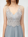 Popular Lace Top A-line Sleeveless Tulle Elegant Bridesmaid Dresses, YKX006