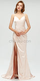 Charming Spaghetti Straps Mermaid Slit Pleated Bridesmaid Dresses, YKX014