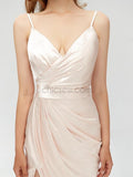 Charming Spaghetti Straps Mermaid Slit Pleated Bridesmaid Dresses, YKX014