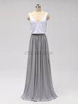 Two Pieces A-line Chiffon V-neck Sleeveless Bridesmaid Dresses, YKX019