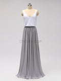 Two Pieces A-line Chiffon V-neck Sleeveless Bridesmaid Dresses, YKX019