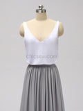 Two Pieces A-line Chiffon V-neck Sleeveless Bridesmaid Dresses, YKX019