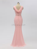 Pink Chiffon Mermaid Backless Beaded Bridesmaid Dresses, YKX021