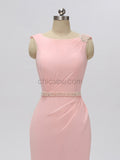 Pink Chiffon Mermaid Backless Beaded Bridesmaid Dresses, YKX021