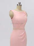 Pink Chiffon Mermaid Backless Beaded Bridesmaid Dresses, YKX021