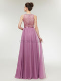 Honest A-line Chiffon Sleeveless Beaded Lace Top Bridesmaid Dresses, YKX036