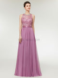 Honest A-line Chiffon Sleeveless Beaded Lace Top Bridesmaid Dresses, YKX036