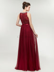 Burgundy A-line Chiffon Sleeveless Beaded Lace Top Bridesmaid Dresses, YKX037